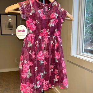 Nannette Kids Girls Pleated Tulle Overlay Velvet Ribbon Waist Rose Dress 2T 4T